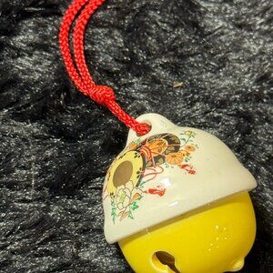 Vintage Japanese  Dorei Bell Ceramic Bell Ornament With Floral  Design